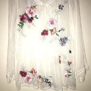 Johnny Was Floral Embroidered Top